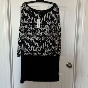 Nicole by Nicole miller XL Black and White Patterned coldshoulder Dress NWT